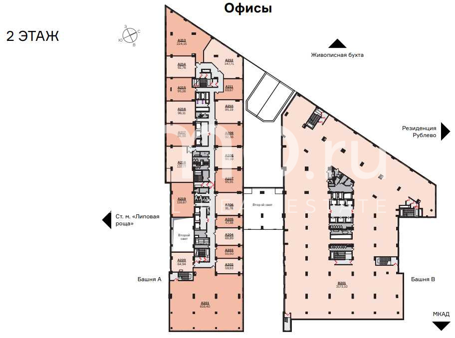 Планировка офиса 96.11-936.66 м², 2 этаж, Бизнес-парк «Rublevo Business Park»
